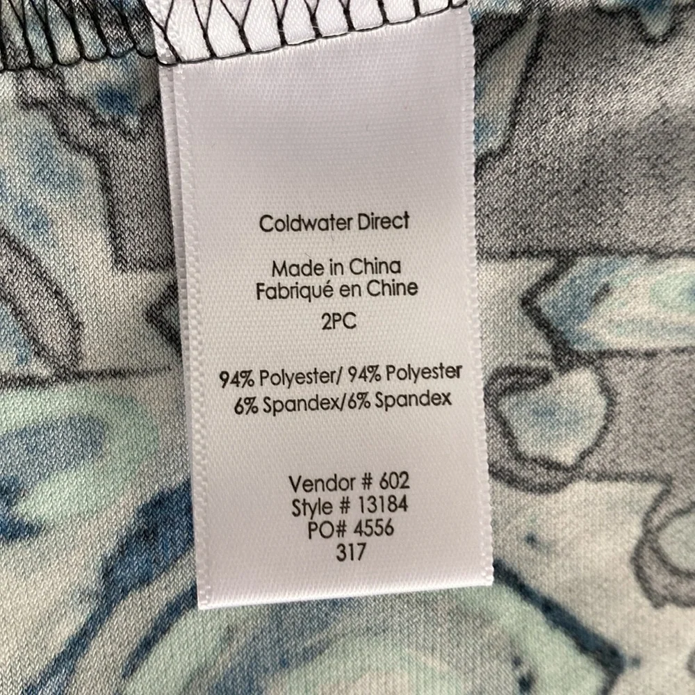 Cold water Creek tunic top mblue black gray seafoam green print front opening - Picture 6 of 9